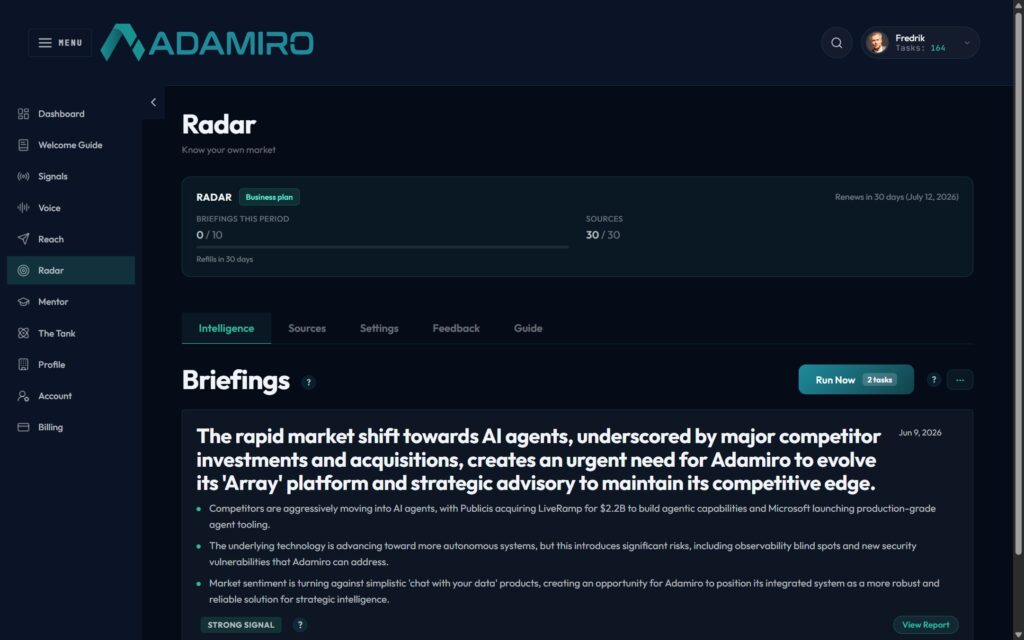 Adamiro Radar dashboard screenshot